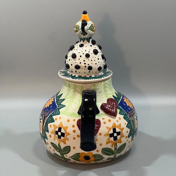 VTG Meg Johnson Whimsical Teapot Hand-painted Floral Handmade Ceramic Pottery - Picture 4 of 9